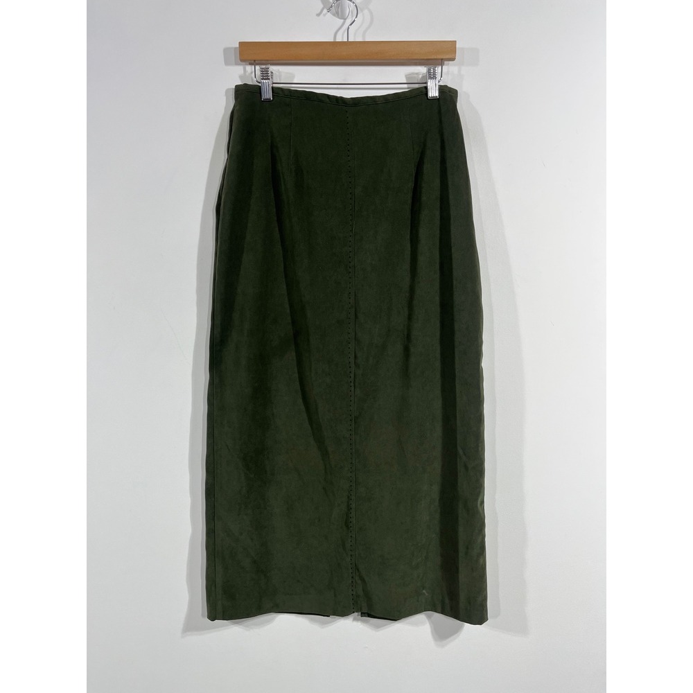 First Option VTG 90s Granola Olive Green Faux Suede Maxi Skirt Womens 10 Earthy